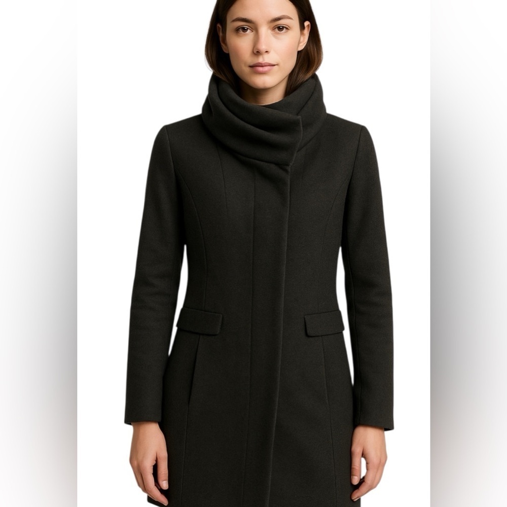 ZARA BASIC Gray Wool Blend Coat Size Small High Collar Winter Jacket